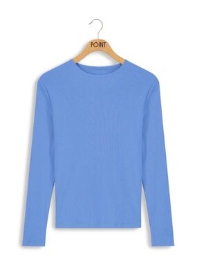 NWT Point Long Sleeve Classic Crew Tee Shirt Women Small Denim